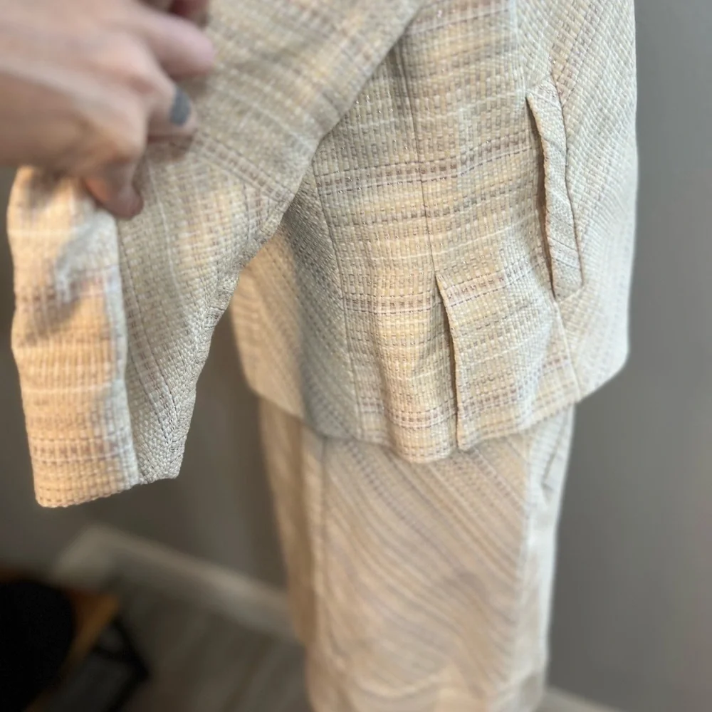 Brooks Brothers skirt suit woman 2 4 cream Silver Pink NWT Jacquard Cropped set